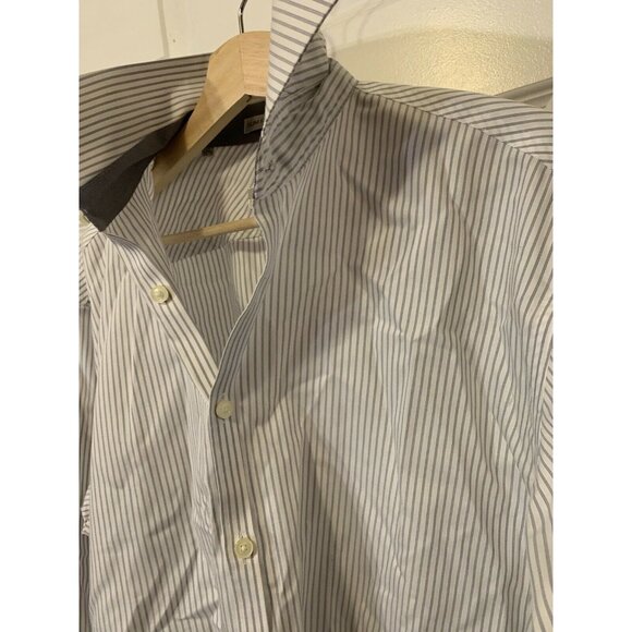 Jhane‎ Barnes Men’s Sz 17 Long Sleeve Button Down Slim Fit Non Iron White Gray - Picture 1 of 9